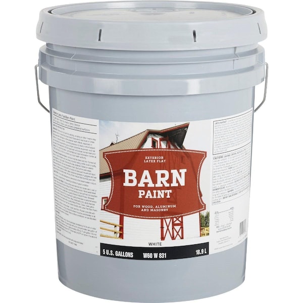 All-Source Latex Flat Exterior Barn Paint, White, 5 Gal. W60W00831-20 - main